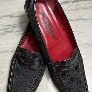 Salvatore Ferragamo Italy Black Canvas Women's Signature Penny Flat Loafers